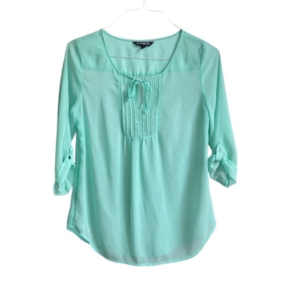 Express Women's Dainty Silk Playful Mint Green Blouse Small - Picture 1 of 6
